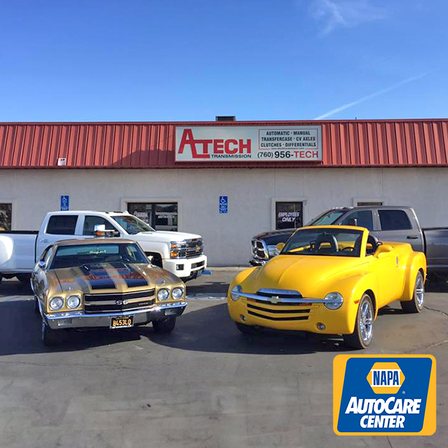 A Tech Transmission entrance Cars parked in front of Atech Transmission